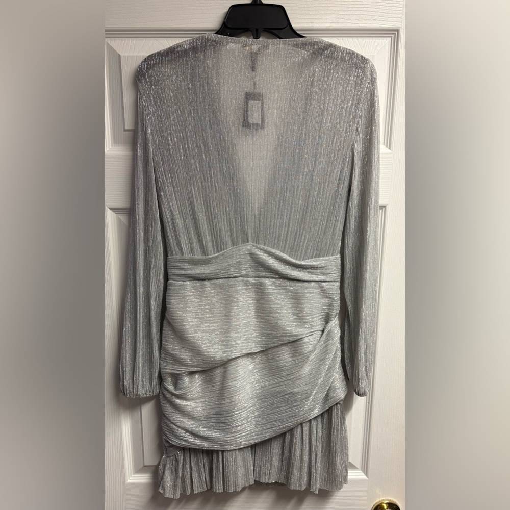 NWT MAJE Runnyli Silver Shimmer Metallic Draped Lurex Mini Dress Size 40 - Picture 5 of 5